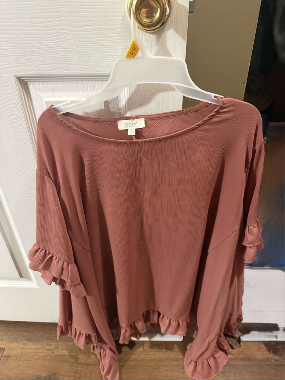 ODDY Dusty Rose Ruffle Hem short Sleeve Tunic
